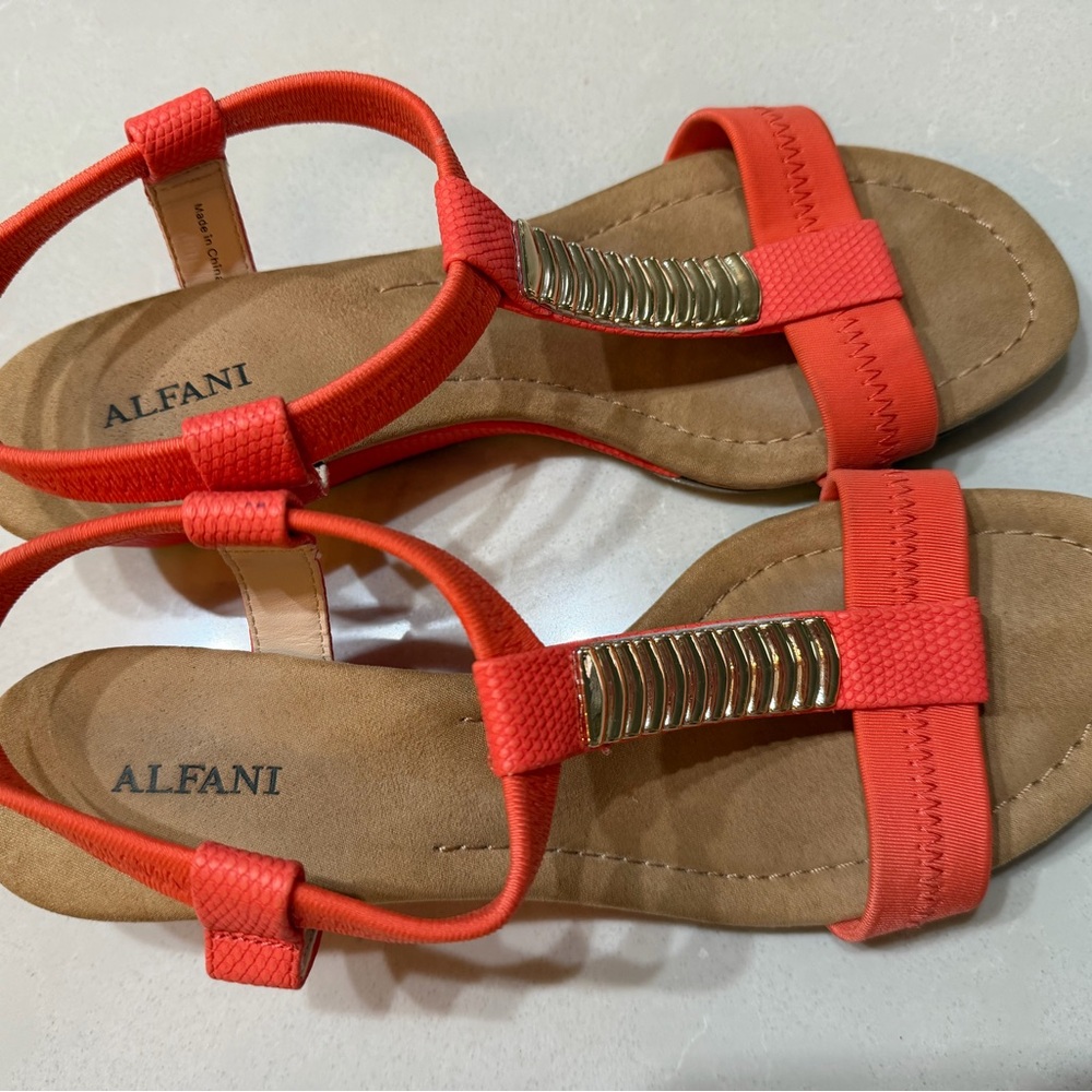 Alfani Women's Vibrant Coral Sandals with Metal Details, 8.5